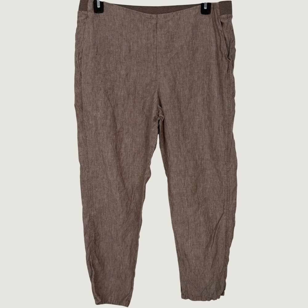 J. Jill Love Linen Brown Tapered Leg Elastic Waist Pants Women Large